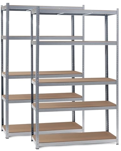 Wiltec Set 2X Schwerlastregal 120x50x200cm, 175kg/Ablage, Steckregal verzinkt aus Stahl, Lastenregal mit 5 Ablagen, Werkstattregal