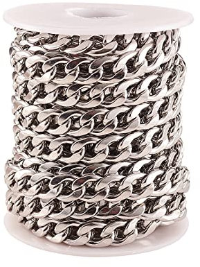 Airssory 5m/16.4ft 304 Stainless Steel 14x10mm Miami Cuban Link Chains Chunky Twist Curb Chains with Spool for Pendant Necklace Jewellery Making