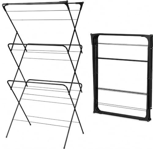 1ABOVE 3 Tier Clothes Airer, Indoor and Outdoor Clothes Drying Rack with 15 m Drying Space, Non-Slip Feet and Corner Spaces for Hanger-Black