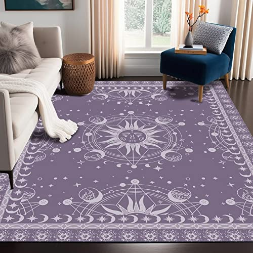 CERYUEE Teppich mit Sonne und Mond, Boho, himmlischer Raum, für Schlafzimmer, Schlafsaal, Wohnzimmer, böhmisch, okkult, Halbmond, Sonnensterne, Galaxie, Bodenmatte, Fußmatte, Teppich, 160 x 78 cm, Rum