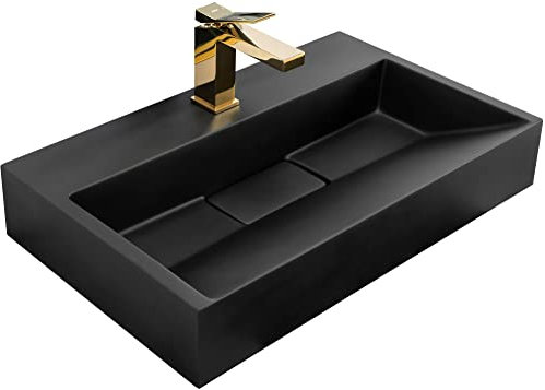 Rea VASQUE À POSER Vasque en conglomérat Goya Black Mat 60cm Lavabo Salle de Bain 600 x 370 x 140 mm en Céramique (noir mat)