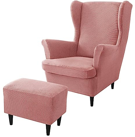 rackbone Ohrensesselbezüge, Ohrensessel-Bezug und Ottoman-Hocker-Bezug Sofabezug mit elastischem Band waschbarer Sessel-Schutzbezug für Wohnzimmer,15