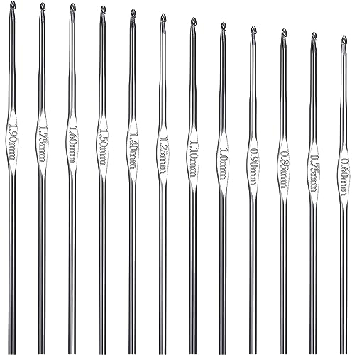 ZKGYUS 12pcs Juego de ganchos de ganchillo de acero,gancho de pestillo, aguja de ganchillo, 0,6 mm a 1,9 mm, herramienta de ganchillo para tejer suéter, kit de agujas de tejer de una sola punta