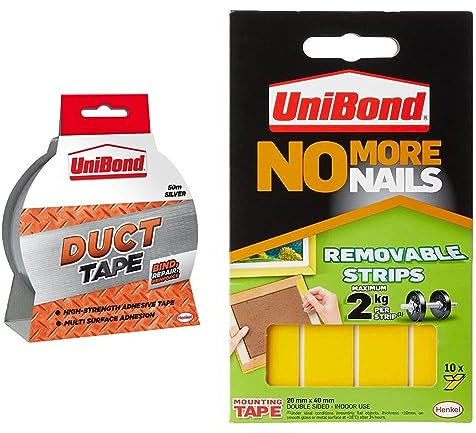 Unibond Original Duct Tape High Strength Adhesive Silver 50 Mm X 50 M No More Nails Removable Picture Hanging Strips Adhesive Strips, Easy Mounting Double Sided Sticky Tape for Interior Use
