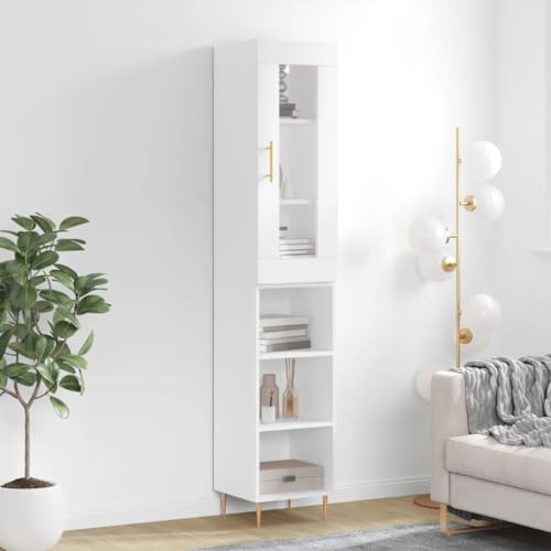 Higsose Sideboard 34,5x34x180cm Weiß Holzwerkstoff,Eisen,Glas Campingschrank Kleiderschrank Organizer Wohnzimmer Möbel Allzweckschrank Barschrank Flurschrank Badezimmer Schrank Highboard
