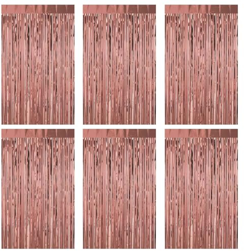 Lametta Vorhang Rosegold, 6 Stück Glitzervorhang, 1m x 2m Lamettavorhang, Metallic Party Vorhang, Glitzer Vorhang Deko, für Geburtstags Karneval Hochzeit Verlobung Festivals Fotowand Bühnendekor