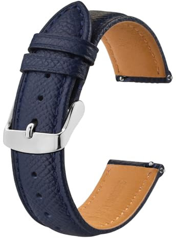 BISONSTRAP Bracelets de Montres en Cuir Texturé, Remplacement Dégagement Rapide pour Femme Homme, 16mm, Bleu Foncé, Boucle Argentée