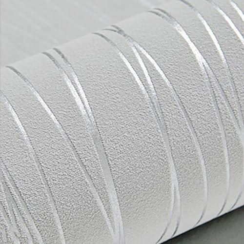 Trafagala 53 * 950cm Grey Modern Minimalist Non-Woven 3D Wallpaper Roll Glitter Metallic Stripe Textured Flocking Striped Wallcoverings for Bedroom Living Room TV Backdrop Hallway Hall