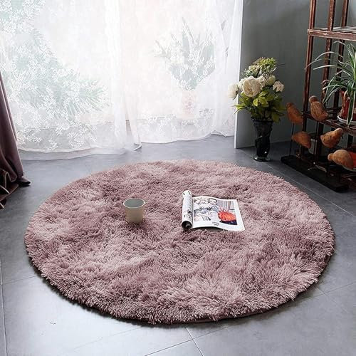 Aspire Homeware Tappeto rotondo per soggiorno, colore rosa lilla, 120 x 120 cm, antiscivolo, moderno, super morbido, peloso, per camera dei bambini