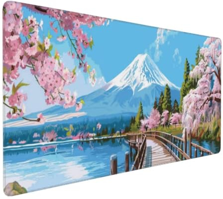 Japan Mauspad XXL Mauspad 600x300 mm Schreibtischunterlage, Wasserdicht Mauspad Kirschblüte Mousepad XXL, Gaming Mauspad Groß Verbessert Präzision und Geschwindigkeit, Gaming Zubehör Zimmer Deko-MU409