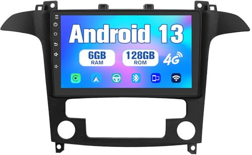 AWESAFE Android 13 6GB+128GB Radio für Ford S-Max (2007-2008) 9 Zoll Touchscreen Lenkradsteuerung 4G WiFi Bluetooth Navigatin Carpaly Android Auto