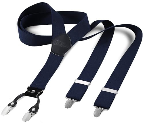 Cokaca Hosenträger Herren in Y-Form, Hosenträger Breit 3,8 cm Elastisch und Längenverstellbar, mit Sehr Starken 4 Metall Clip Sehr Gut Geeignet für Große oder Schwere Menschen (Blau)