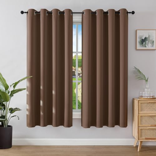 Joydeco Verdunkelungsvorhänge Braun mit Ösen 2er Set H 158 x B 106 cm, Kurze Vorhänge Blickdichte 158 cm Lang für Küche Schlafzimmer