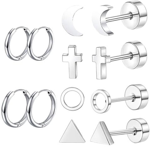 6 Paare Titan Ohrringe Damen Ohrringe Titan Damen Gesundheitsstecker Ohrringe Hypoallergene Knorpel-Ohrringe mit Flacher Rückseite Tragus-Spirale für Mehrere Ohrlöcher