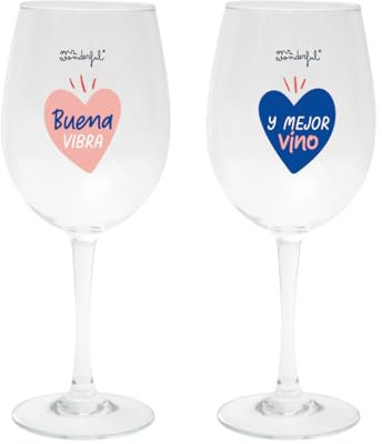 Mr. Wonderful - Set de 2 copas de vino - Buena vibra y mejor vino - Copas de vino personalizadas - Capacidad 475 ml