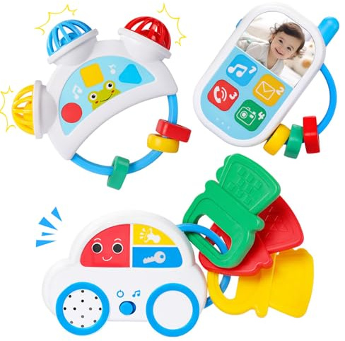 Wdmiya Montessori Spielzeug ab 1 Jahr, 3 Stück Kinderspielzeug, Baby Spielzeug mit Musik & Touchscreen-Taste, Beißspielzeug & Motorikspielzeug, Geschenke ab 6 10 12 Monate Mädchen Junge