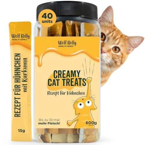 Wolf Belly - Katzenleckerlis Liquid mit Huhn (40 × 15g) | Mit Huhn, Proteinreich und kalorienarm, Getreidefrei, Ohne künstliche Farbstoffe, Produziert in Spanien