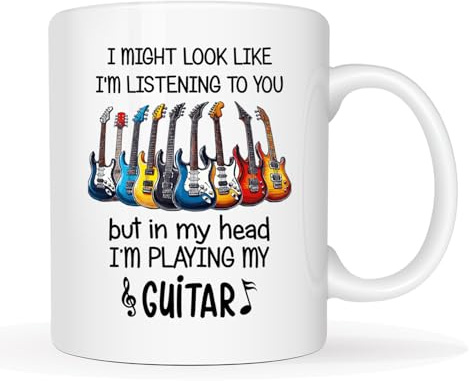This - I Might Look Like I'm Listening to You, But in My Head I'm Playing My Guitar Ceramic Coffee Mug Christmas – 11oz Musician Gift, Funny Guitar Lover Mug for Men and Women
