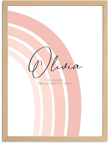 SpecialMe® Baby Poster personalisiert mit Regenbogen – Geburtsposter mit Name, Datum, Gewicht & Größe – Geschenk zur Geburt – Deko fürs Babyzimmer