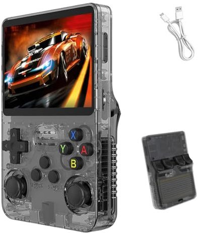 R36s retro handheld game console, console di gioco portatile retrò, con schermo HD da 3,5 pollici, scheda TF da 64/128 GB, batteria da 3500 mAh, portatile per adulti e bambini (Nero,128G)