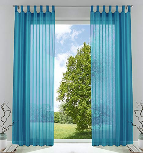 2er-Pack Gardinen Transparent Vorhang Set Wohnzimmer Voile Schlaufenschal mit Bleibandabschluß HxB 245x140 cm Türkis, 61000CN