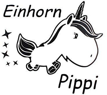 Finest Folia Einhorn Pippi Unicorn Dekor Set Hologramm 11cm x 10,5cm Tankdeckel Premium Dekor T Shirt Tasse (K073 Schwarz Glanz)