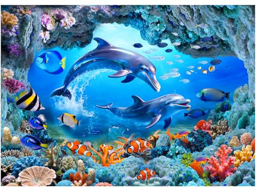 Musykrafties Ocean Scenic Undersea Cave Dolphin Backdrop Large Banner Photography Studio Fabric Background Photobooth Prop 7x5feet #2212