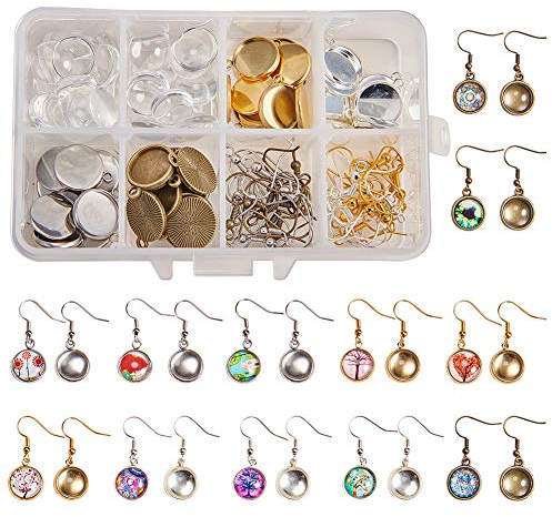 SUNNYCLUE 1 Box 120Stück 4farbe 12mm DIY 40Paare Glaskuppel Cabochon Ohrringe Selbst Machen Starter Kits Foto lünette Rohlinge Schmuckzubehör Kit zur Schmuckherstellung Frauen Fassungen für Cabochon