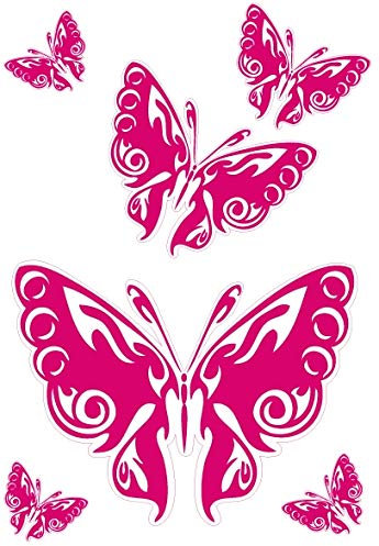 SAFIRMES 6X Autocollants Vinyle Sticker Voiture Moto Valise PC Papillons Fuchsia Rose