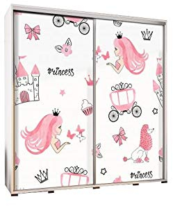 mb-moebel Kleiderschrank Schrank Garderobe Schiebtüren 205 cm Wardrobe Foto Prinzessin (Wenge)