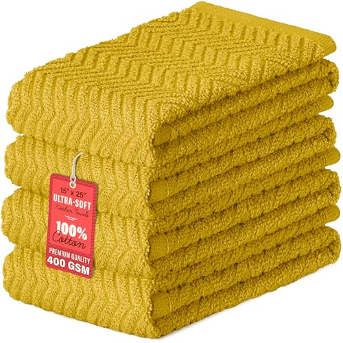 DecorRack 4er Set Geschirrtücher 100% Baumwolle, 38 x 64 cm Saugstarke Küchenhandtücher, Fusselfreie Trockentücher für die Küche, Premium Qualität 400 GSM Küchenhelfer Set (Gelb)