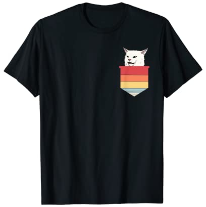 Angry women yelling at confused cat at dinner table meme T-Shirt