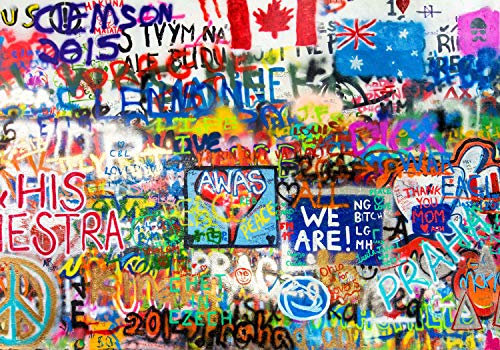 wandmotiv24 Fototapete Streetart Wörter Bunt, XS 150 x 105cm - 3 Teile, Wanddeko, Wandbild, Wandtapete, Graffiti Kunst M5944