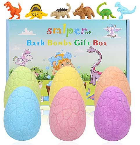 Badebomben für Kinder mit Überraschung im Inneren, 6PCS Dino Ei Handgemachte Natürliche Badekugeln Dinosaurier Spielzeug für Mädchen Jungen Geburtstag Ostern Geschenkset