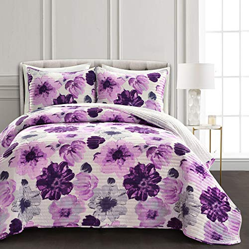 Lush Decor Leah Bettwäsche-Set, 3-teilig Full Queen Grau und Violett