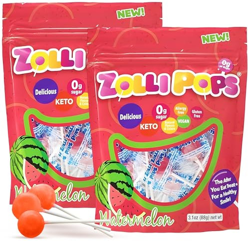Zollipops Clean Teeth Pops, zuckerfrei, Wassermelonenfruchtgeschmack, 88 ml | Kein Zucker, zahnärztlich zugelassene Lutscher verhindern Karies mit Xylitol; ideal für Kinder, Diabetiker und Keto-Diät