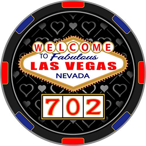 Aufkleber Welcome to Fabulous Las Vegas, Sin City Poker Chip Area Code 702, Vinyl-Aufkleber, 7,6 x cm, für Auto, Helm, Flasche, USA NV, Nevada Gambling Casino-Streifen + Better Than Magnete