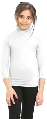 janisramone® Turtle Neck Tops for Girls, Plain Boys' Polos for School and Sports, Casual Kids Polo Shirts Girls & Boys Long Sleeve T-Shirt, Unisex Turtle Neck Top Kids White