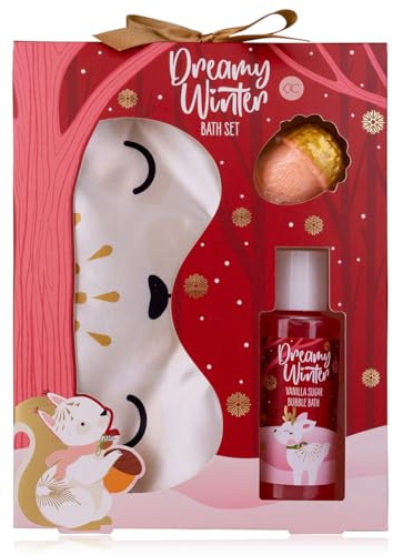 Badeset Dreamy Winter mit Schaumbad, Badefizzer & Schlafmaske - Wellness Geschenk, Wichtelgeschenk Mädchen, Badebombe