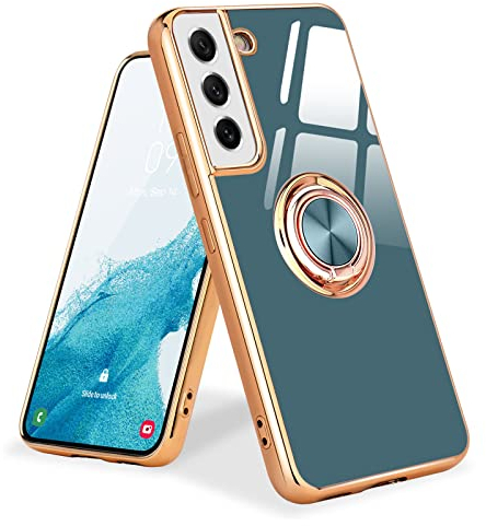 Urarssa Kompatibel mit Samsung Galaxy S21 5G Hülle, Süß Galvanik Glänzend Dünn Weich Hülle Mode mit 360 Grad Ring Ständer Schutzhülle, Stoßfest Samsung Galaxy S21 5G Handyhülle, Grau