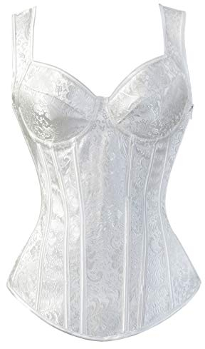Hengzhifeng Brokat Corsage Damen Push Up Korsage mit Trägern Korsett Top (EU 36-38,Weiß)