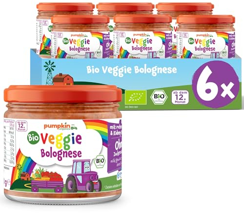 Pumpkin Organics Bio Veggie Bolognese 6 x 250 g für Kinder ab dem 12. Monat - Pastasauce ohne Zusatzstoffe, reich an Gemüse - Ideal für die ganze Familie