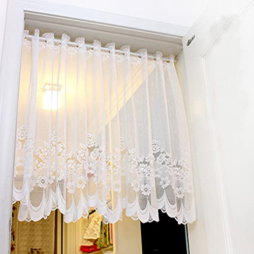 Yaland Scheibengardinen Transparent mit Stickerei Kurzstores Gardinen Landhausstil Spitze Vintage Vorhänge Weiß(BxH 300x90cm) 1 Stück
