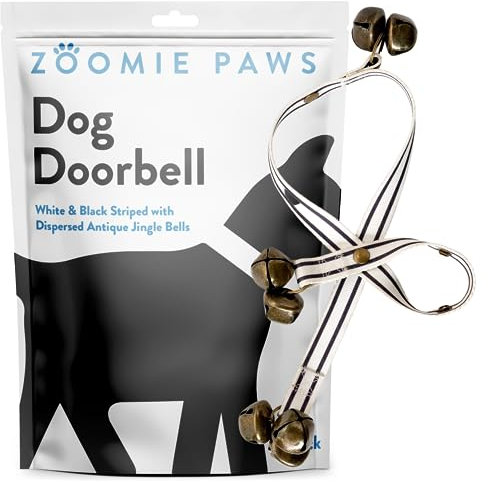 Zoomie Paws Dog Door Bells for Potty Training - Decorative Black and White Striped Dog Training Bells, 1-Pk