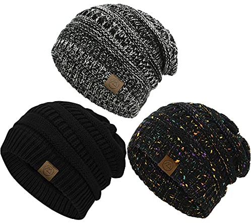 Durio Strickmütze Damen Mütze für Frauen Wintermütze Beanie Mütze Grobstrick Mütze Weich 3 Stücke