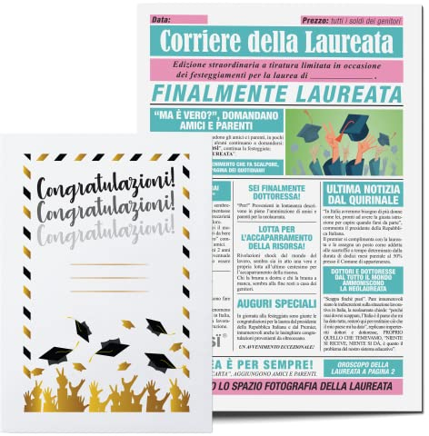 KAÏDENSÏ Idea Regalo Laurea Donna Originale - Giornale Il Corriere Della Laureata - Maxi Biglietto di Auguri Laurea Divertente - Idee Regali Biglietti Divertenti - Gadget Scherzo Laureati Originali