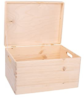 Unfinished Wood Box With Lid And Handles For Storage, Decoration, Organisation, Large Natural Wooden Craftsmanship, Rustic Home Decor, 40 x 30 x 24 cm.