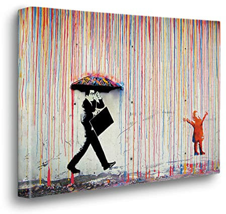 Giallobus - Gemälde - Banksy - Regen der Farben - Premium Loom Canvas mit hoher Dicke - 100x70 - Bereit zum Aufhängen - Moderne Gemälde