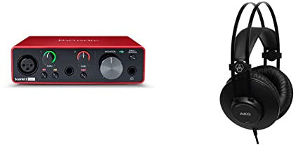 Focusrite MOSC0024 Scarlett Solo 3rd Gen Interfaccia audio USB da 2 ingressi e 2 uscite, Chitarra/Basso & AKG K52 Closed Back Cuffie, Nero