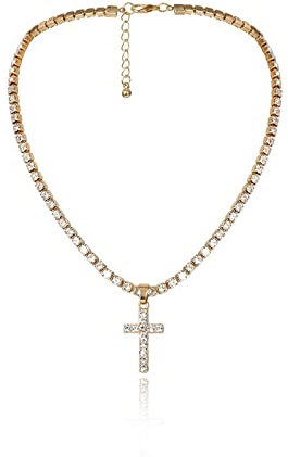 ANAZOZ Halskette Anhänger Damen, Kette Mehrreihig Vergoldet Frauen Böhmen Iced Out Kette mit Kreuz-Anhänger